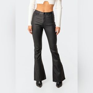 Edikted- Luna Faux Leather Flare Jeans